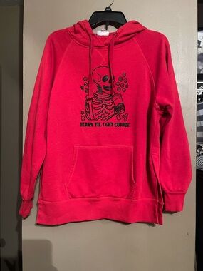 LuLaRoe Red Hoodie- Scary Til I Get Coffee
